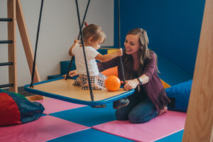 clinician with child